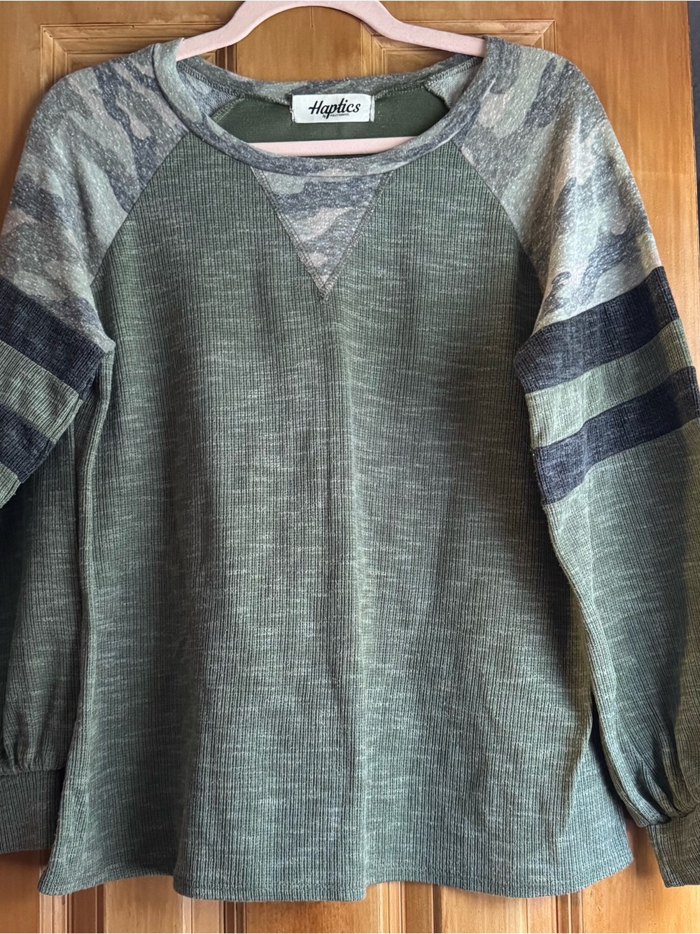 Haptics Olive Green Raglan Sweatshirt with Camo Accents
